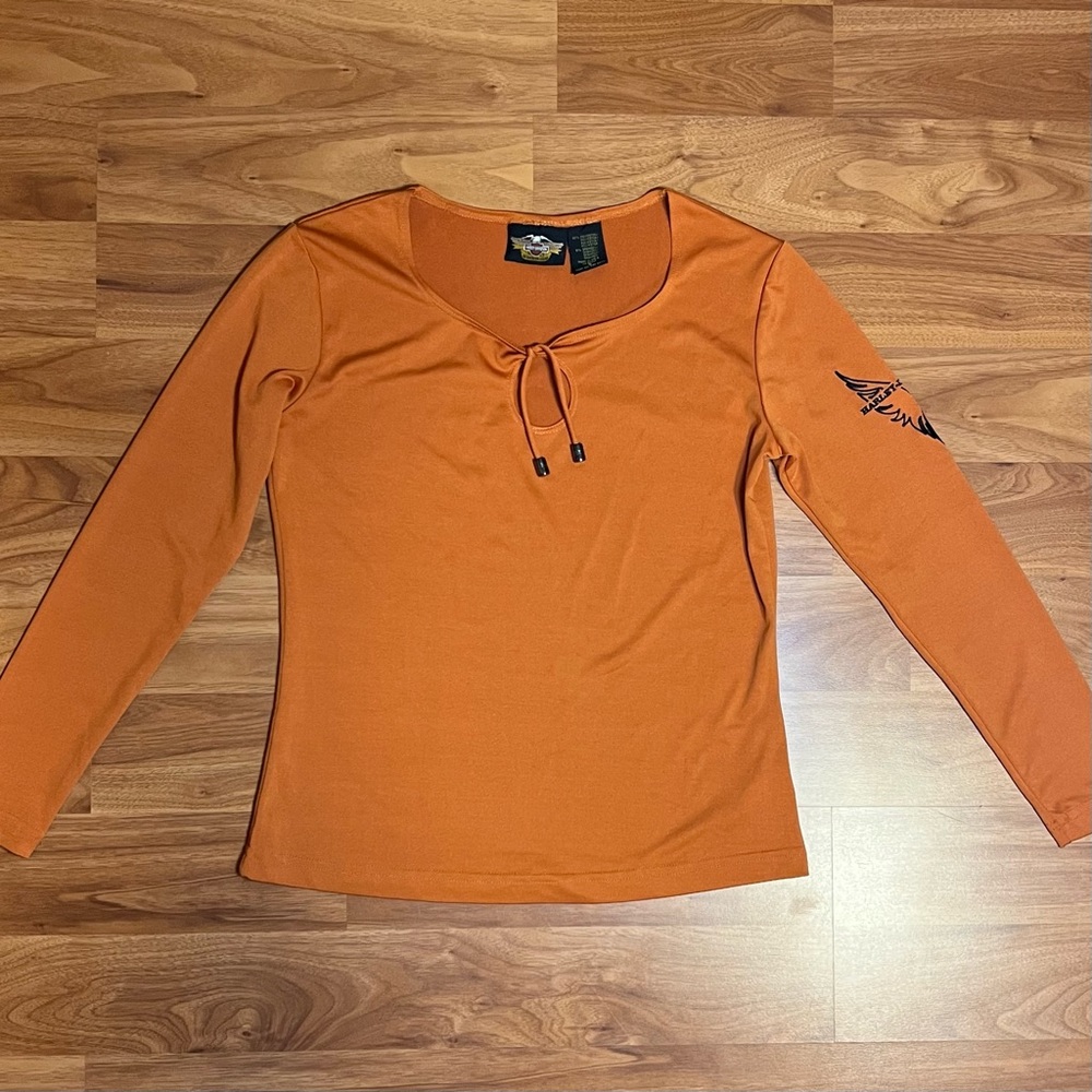 Grunge Harley Davidson Front Tie Long Sleeve Top